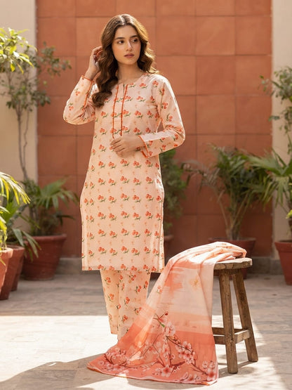 Peach Bloom Printed Lawn 3 Piece Suit