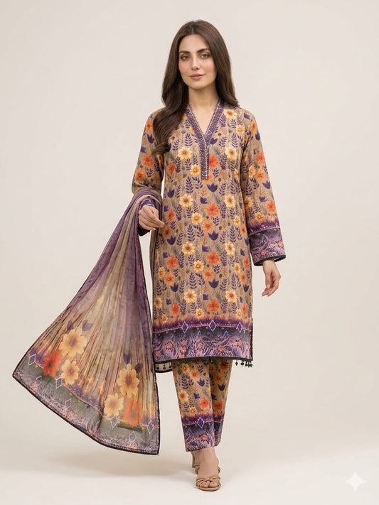 Zara Handwork 3 Piece Stitched