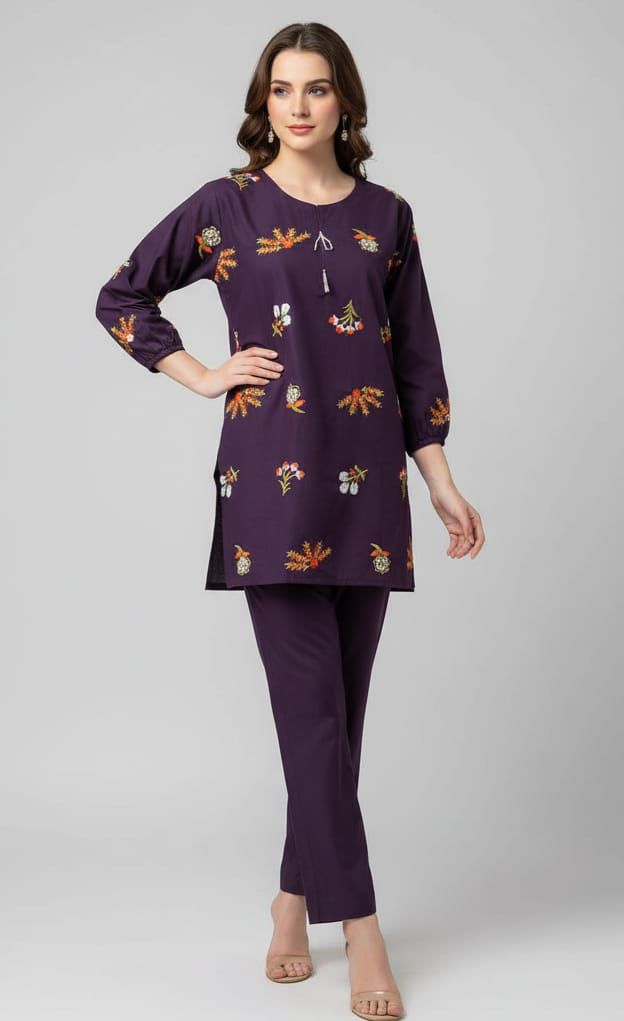 Hoor Minimal Co-Ord Set Stitched  Embroidery – 2 Piece Suit